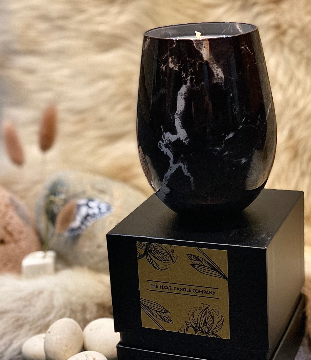 Large Marbled Glass Scented Candle